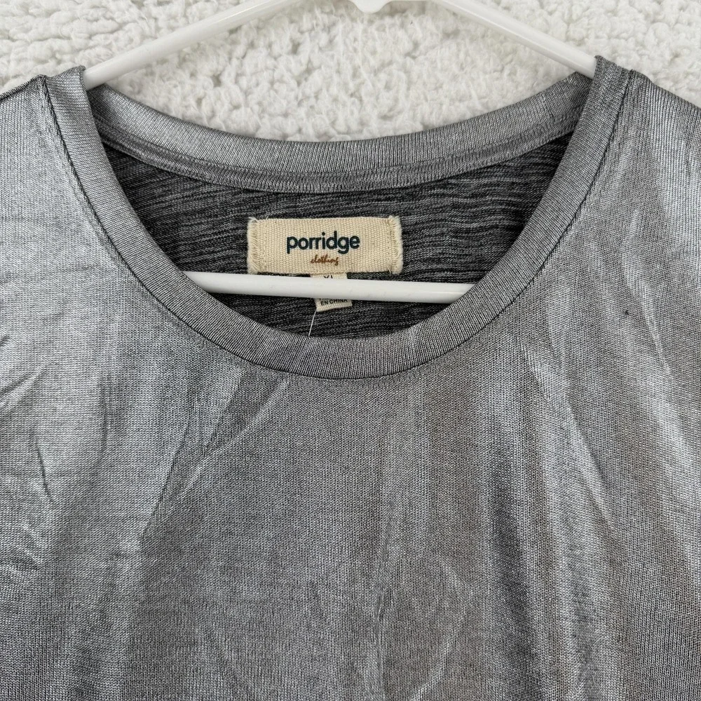 Porridge Anthropologie Shirt Womens XL Silver Metallic Short Sleeve Tee Top NWT - Picture 3 of 11